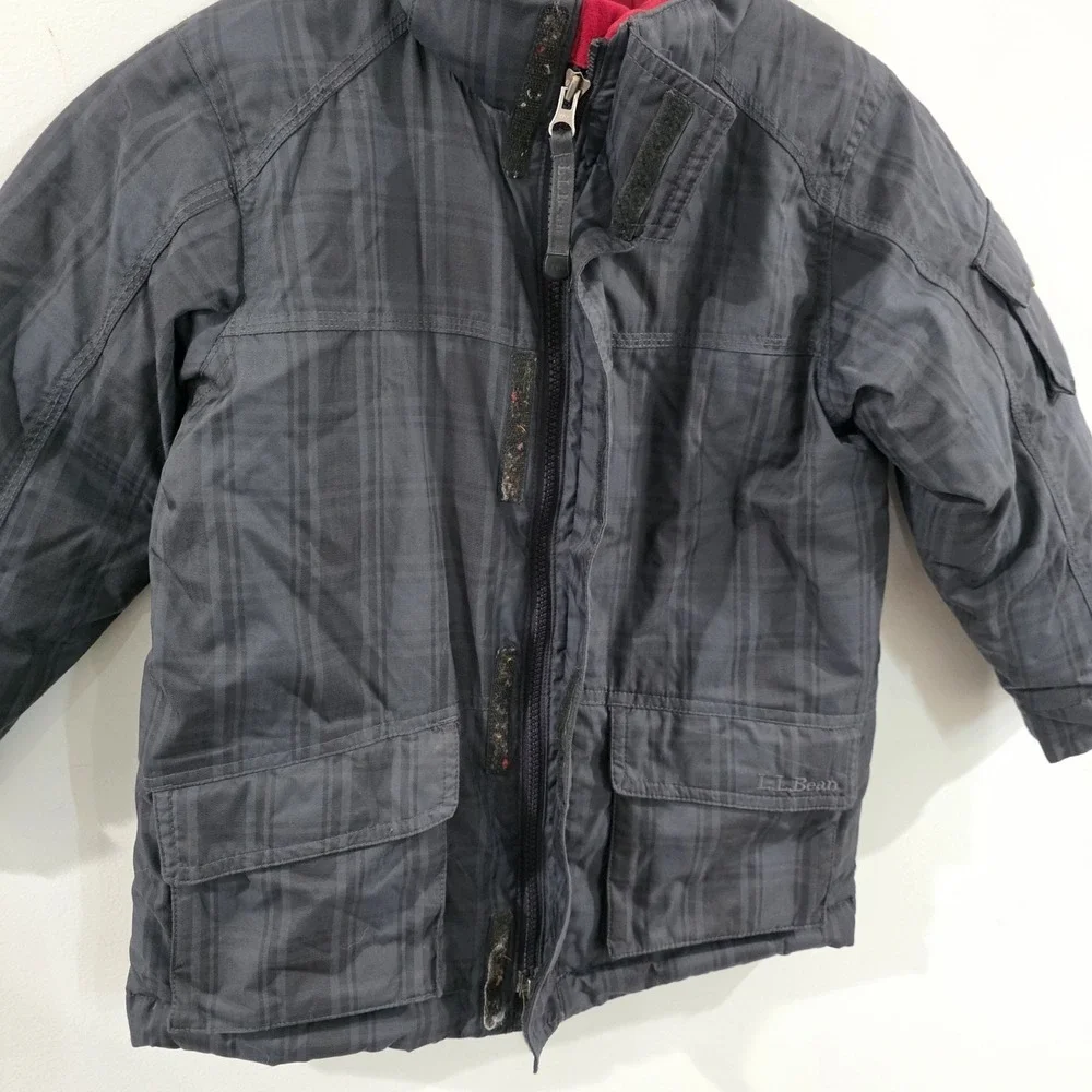 LL Bean Boys Down Filled Puffer Jacket Size 6 Plaid Outdoor Winter Ski